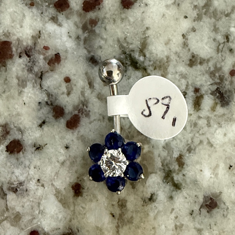 Elegant Silver and Blue Flower belly button